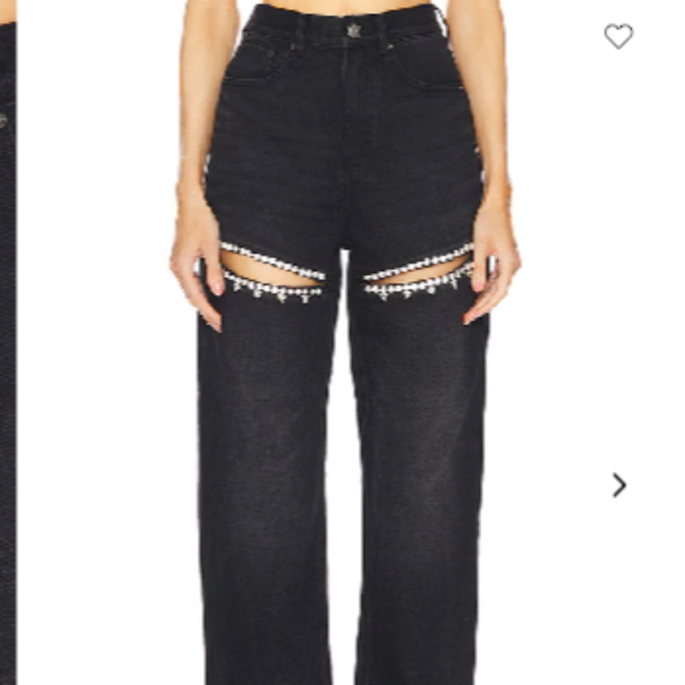 Black Wide-Leg Jeans with Rhinestone Cutouts